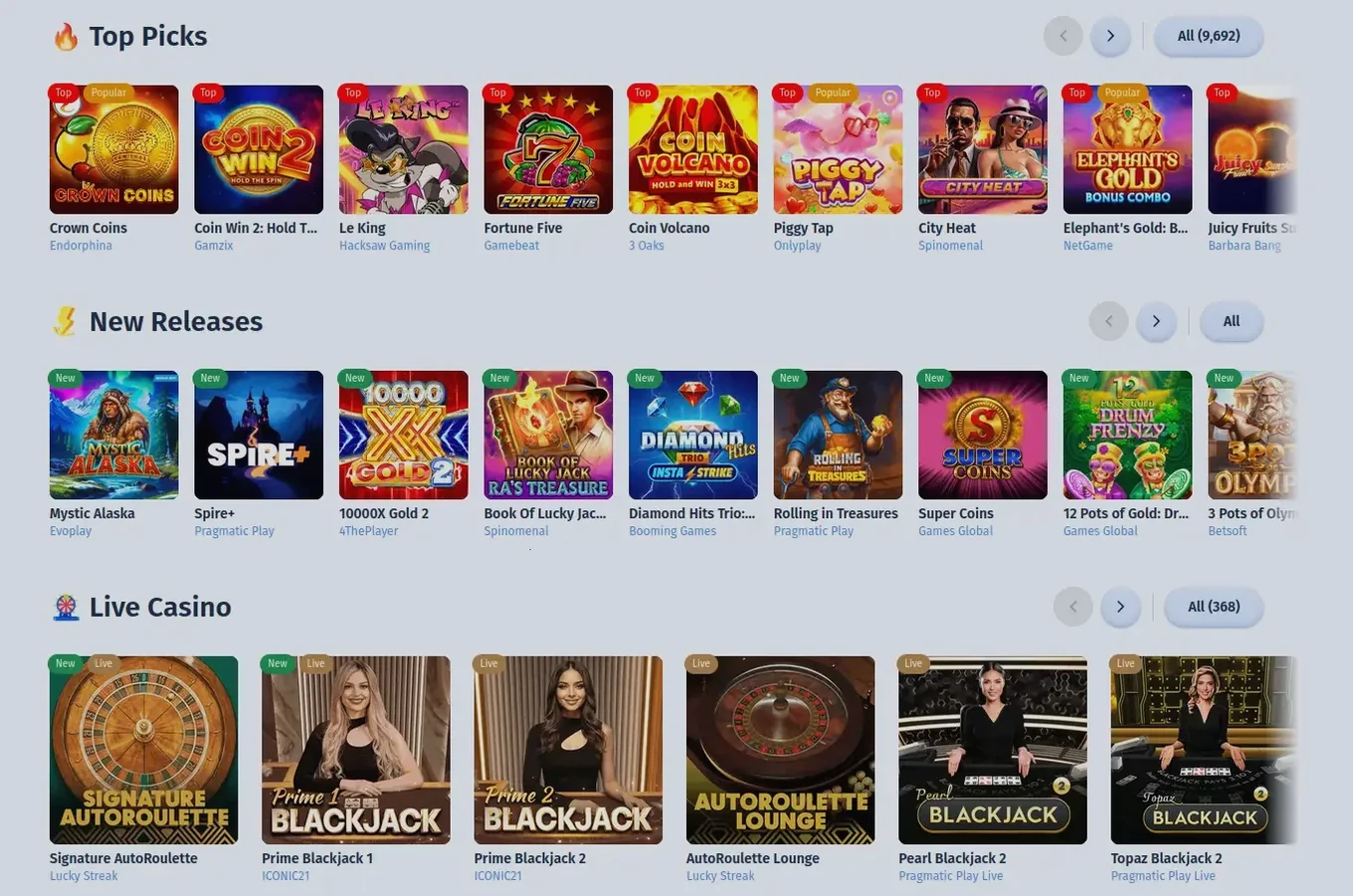 Stonevegas Casino Spielauswahl